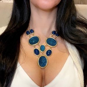 Blue jeweled statement necklace